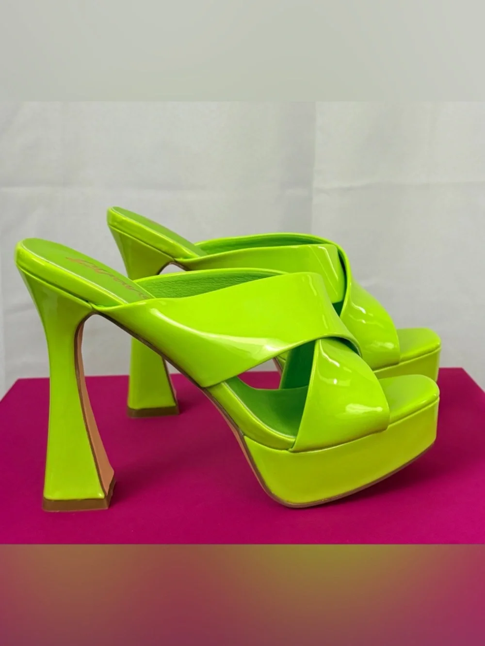 Liliana Neon Lime Platform Slide Heels